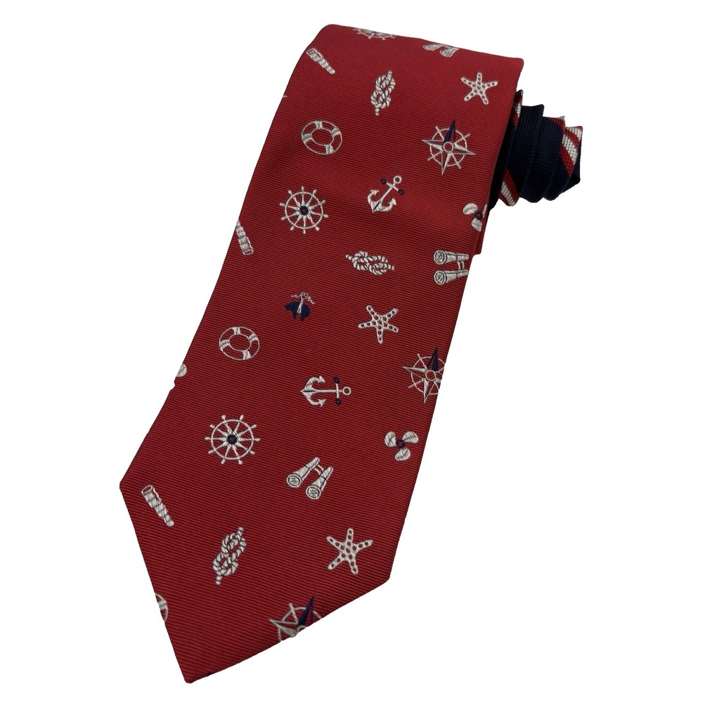 Brooks Brothers Nautical Tie Marine Mens 100% Silk Tie Red White Blue NWT